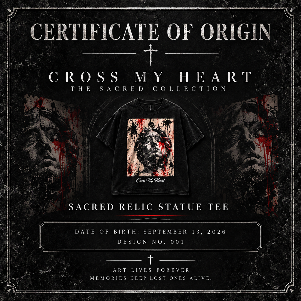Certificate of Origin for Sacred Relic Statue Tee, Design 001