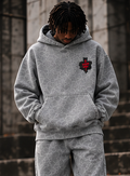 Cross My Heart washed gray hoodie and sweatpants set model front