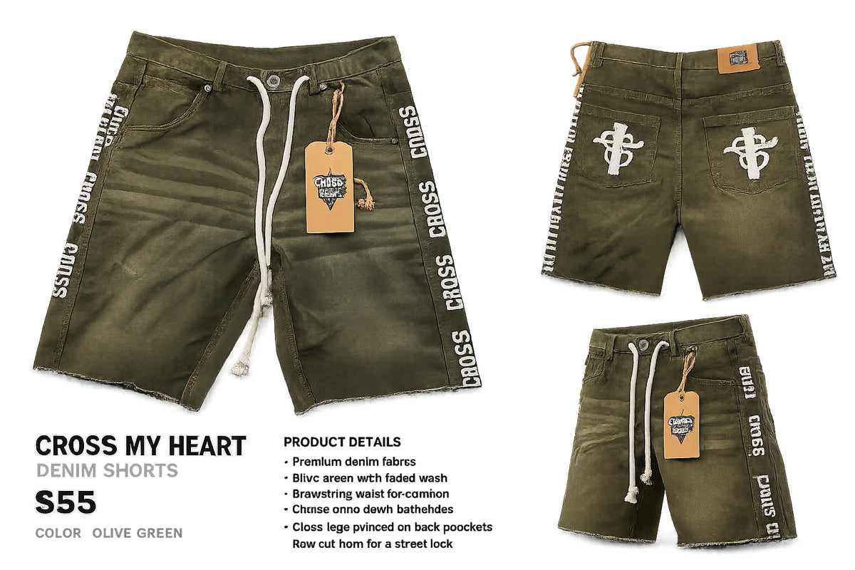 CMH olive denim shorts product views
