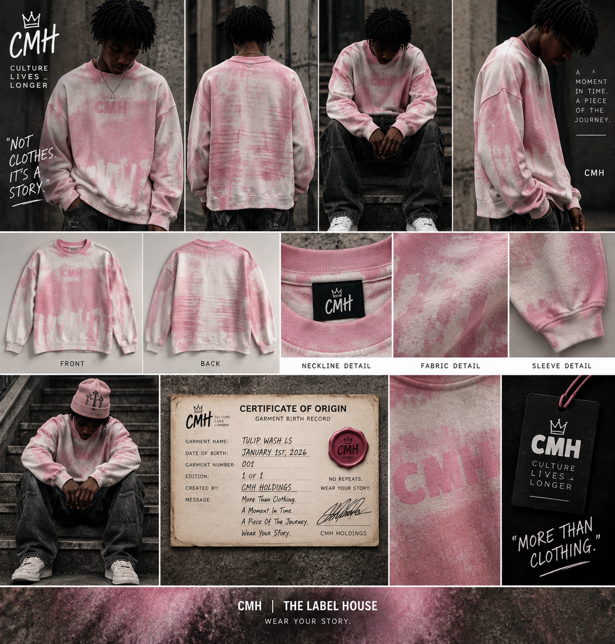 CMH Tulip Wash LS model photoshoot and Certificate of Origin