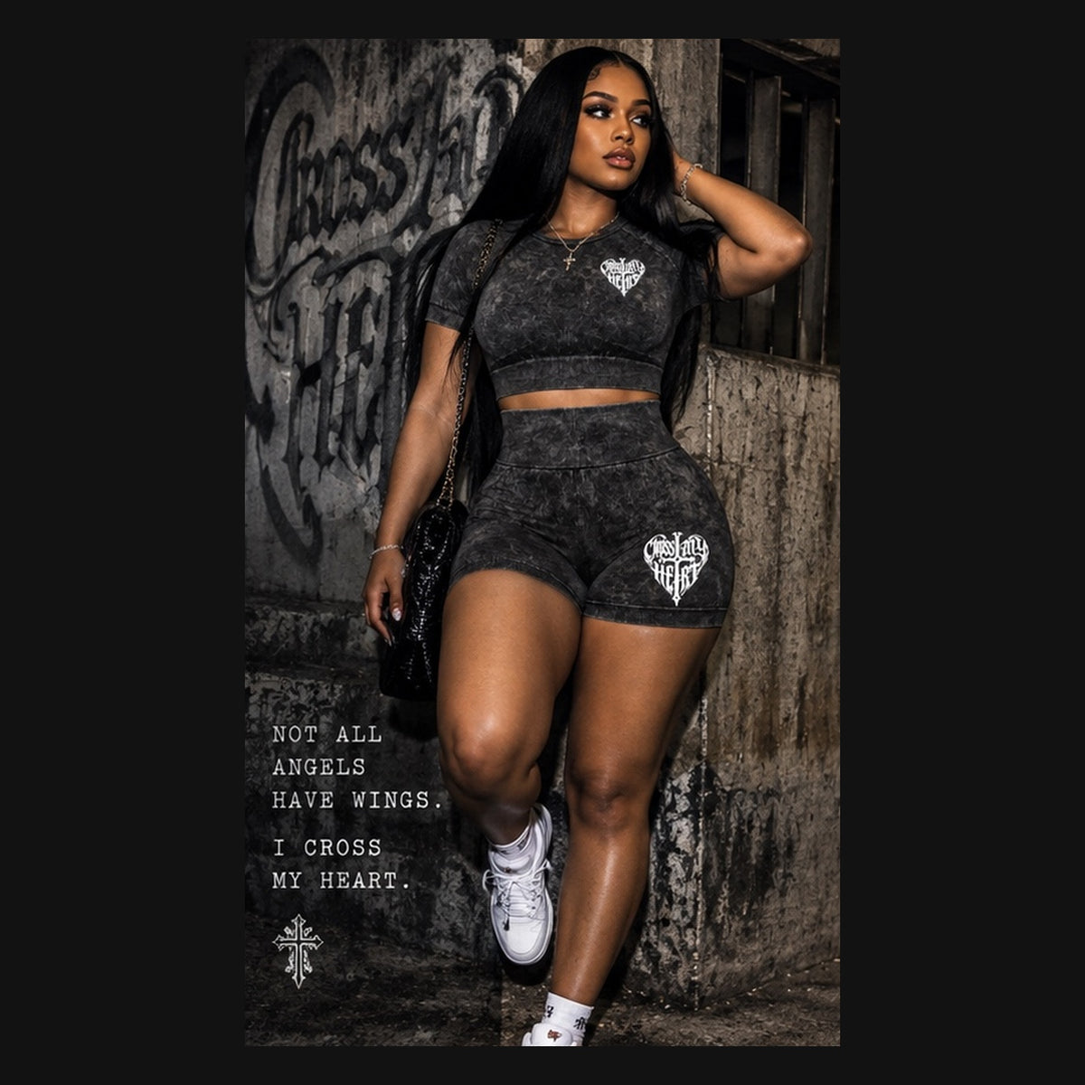 Cross My Heart limited edition washed women's set front urban model full product view