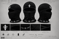 Cross My Heart black balaclava with white centered logo and cursive neck branding