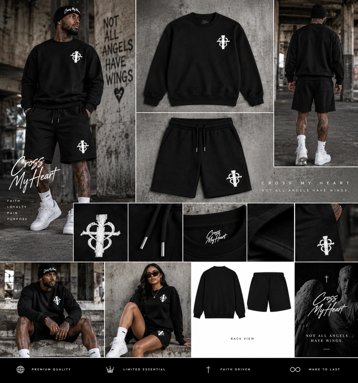 Cross My Heart black crewneck and shorts set urban lookbook and product details