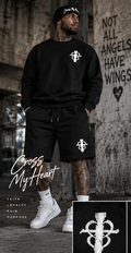 Cross My Heart black crewneck and shorts set urban model front view