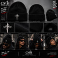 Cross My Heart black embroidered cross beanie