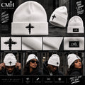 Cross My Heart white embroidered cross beanie
