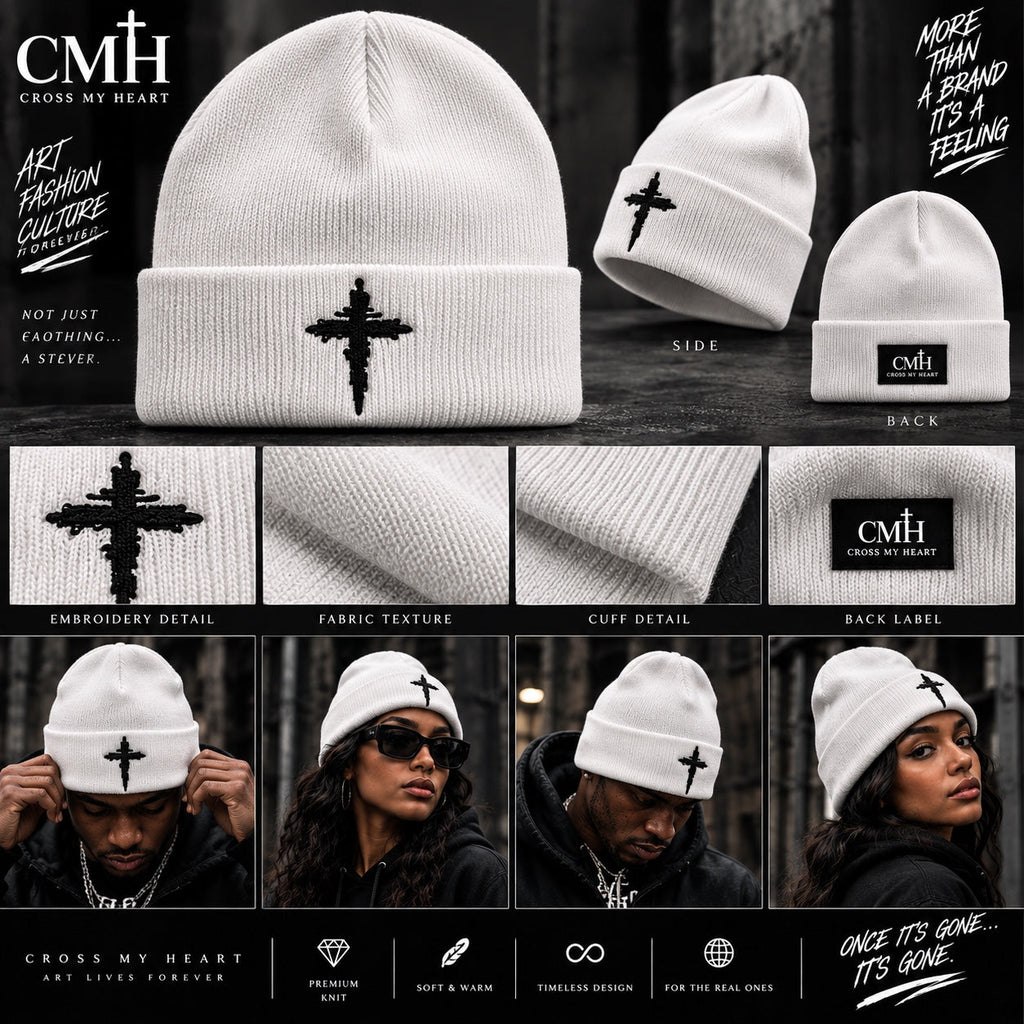 Cross My Heart — Cross Beanie — White