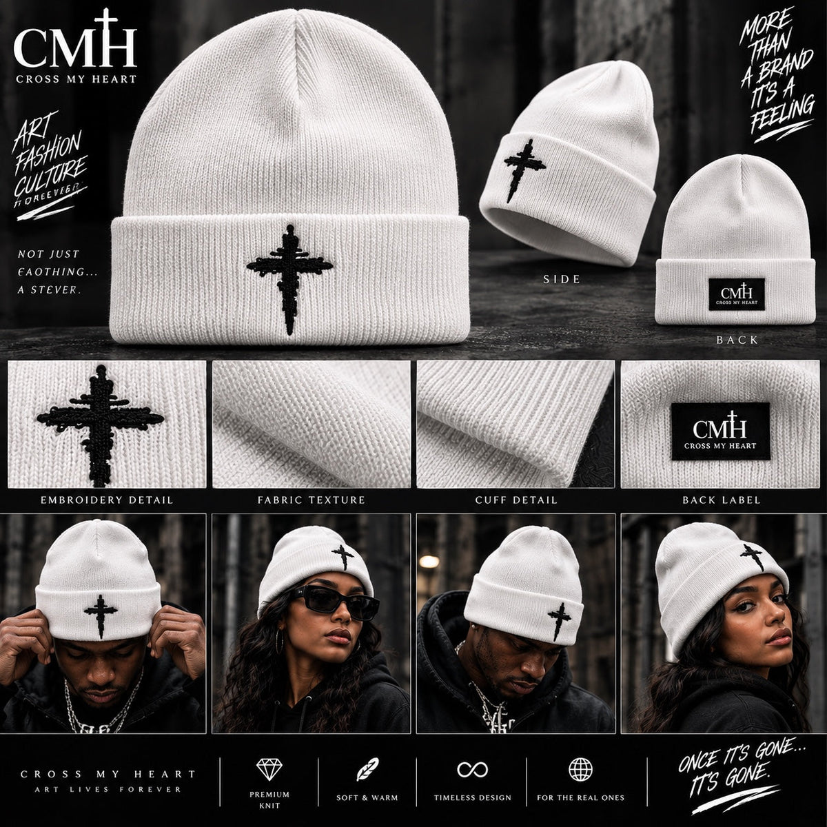 Cross My Heart — Cross Beanie — White