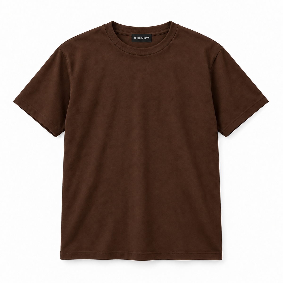 Cross My Heart essential brown tee with branded neck tag