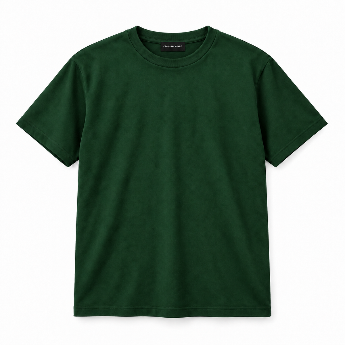 Cross My Heart essential green tee with branded neck tag