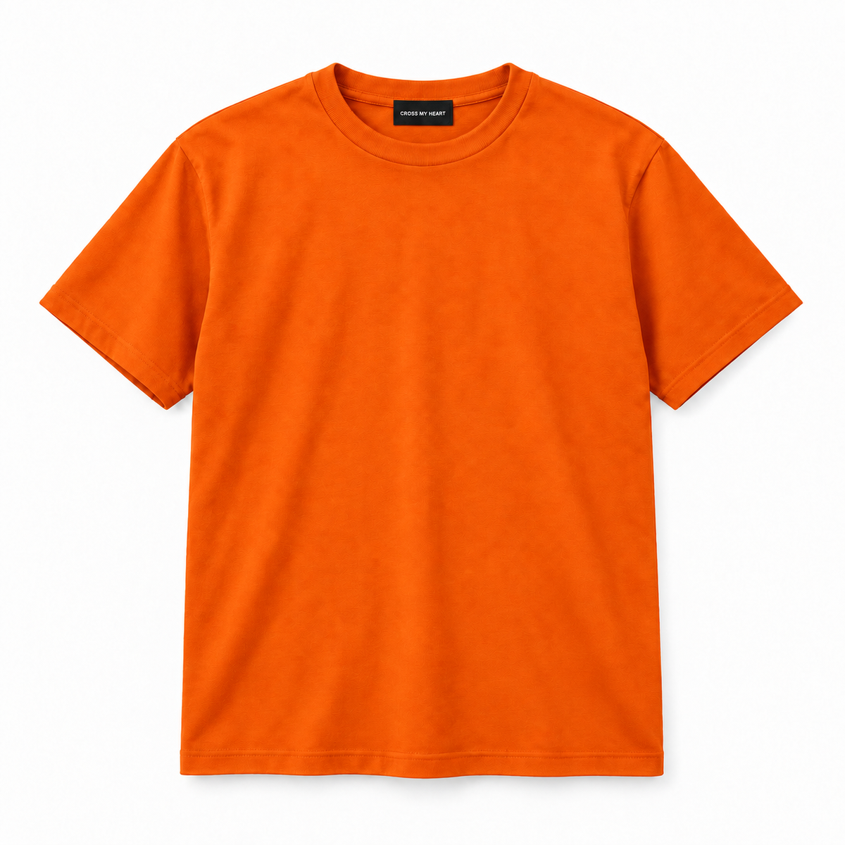Cross My Heart essential orange tee with branded neck tag