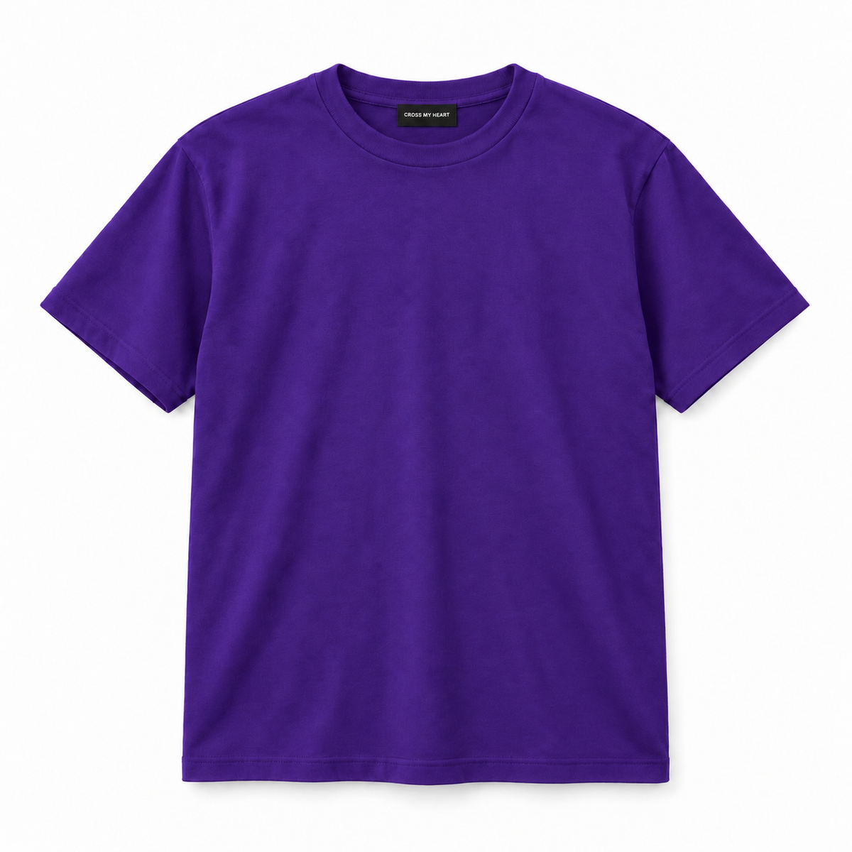 Cross My Heart essential purple tee with branded neck tag