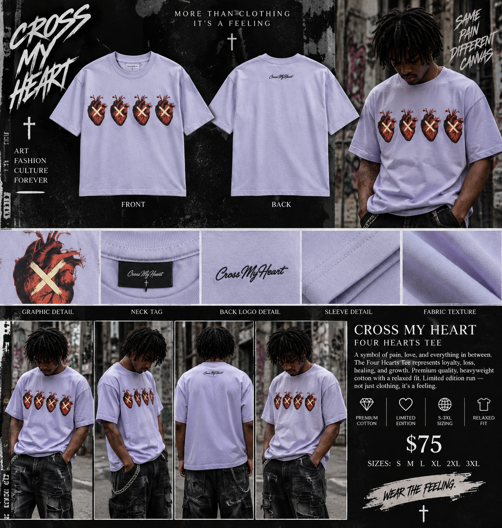 Cross My Heart Four Hearts tee model shoot and product lookbook