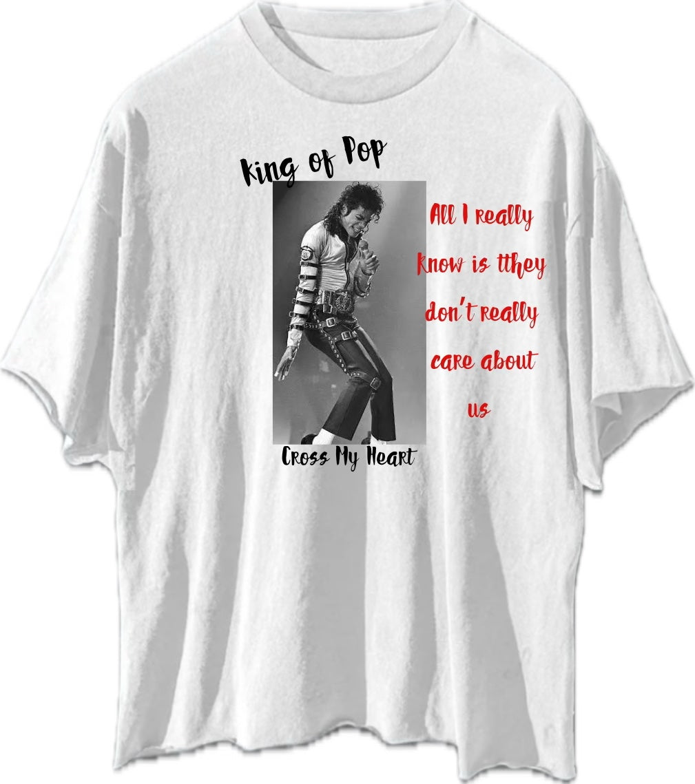 White Cross My Heart King of Pop graphic tee