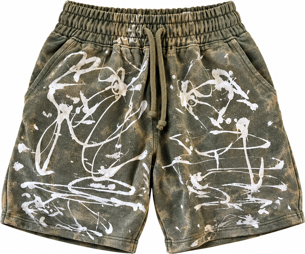 Cross My Heart one-of-one painted washed olive shorts - size medium