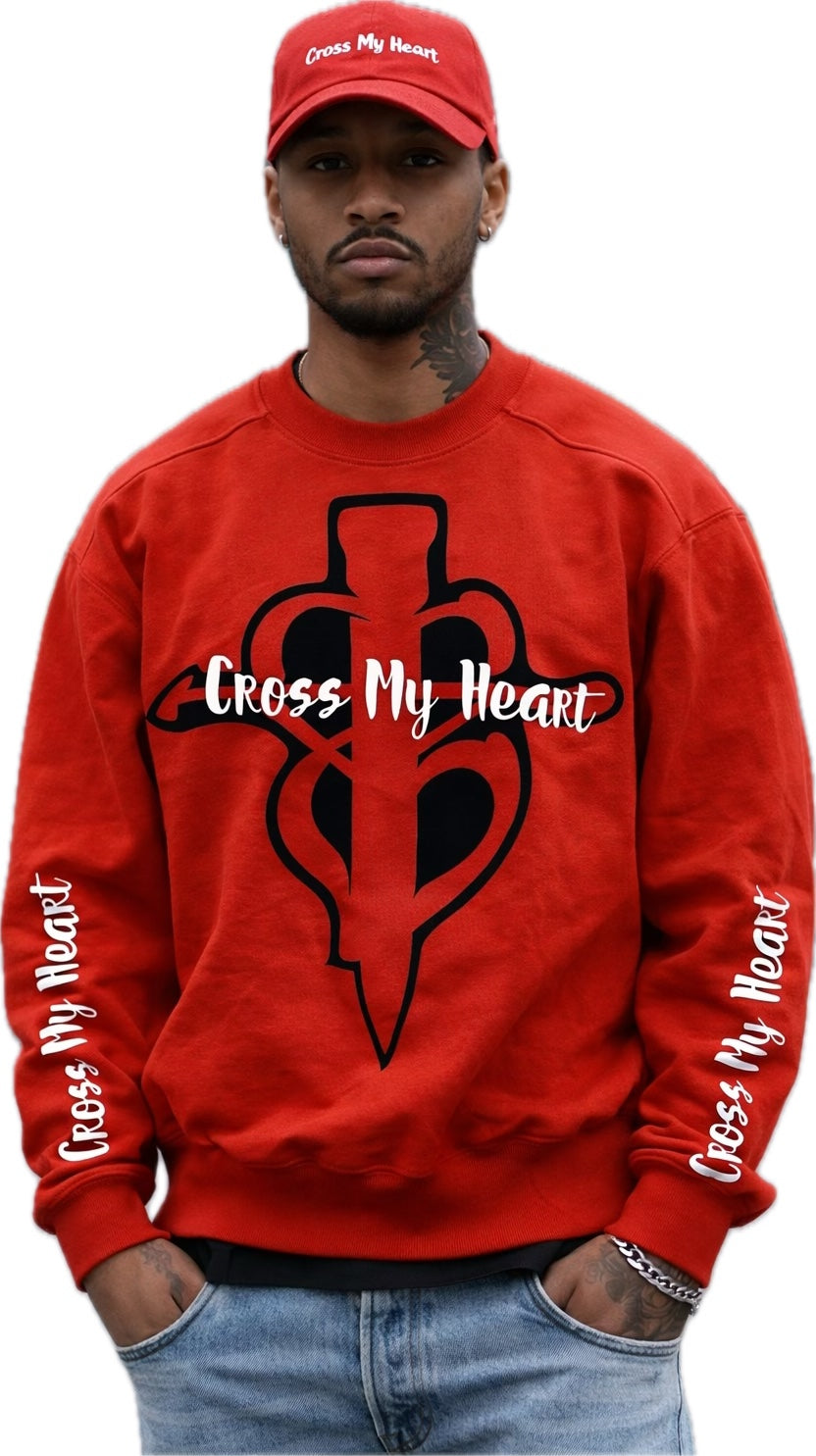 Red Cross My Heart heart graphic crewneck sweatshirt