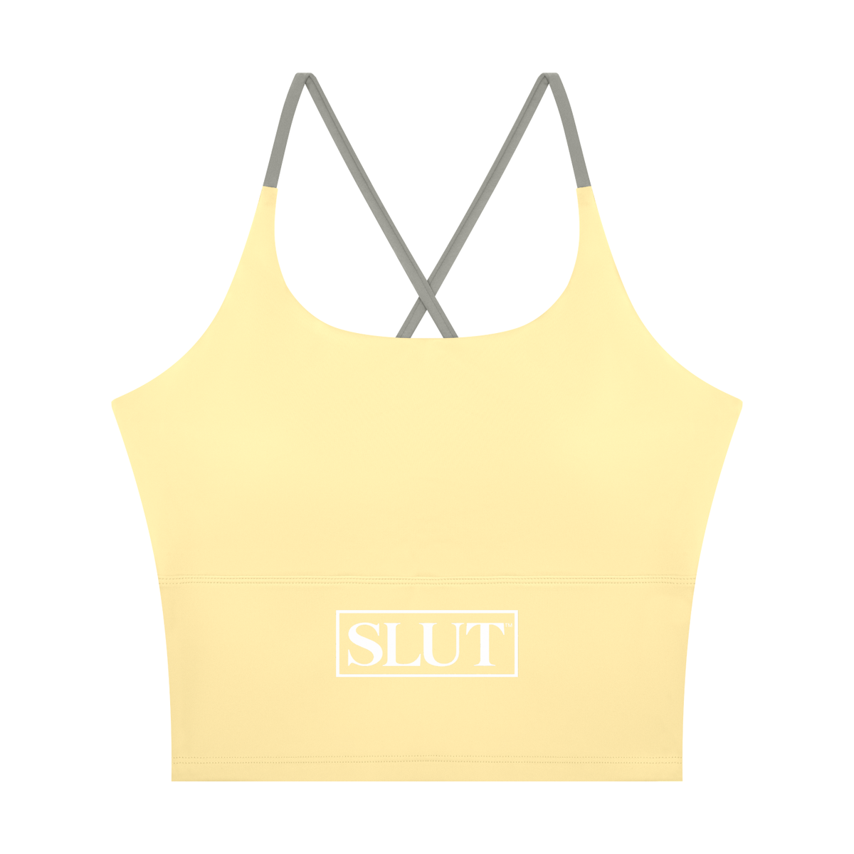 SLUT CROSS\-BACK CROP SPORTS BRA  **STRONG • LIBERATED UNAPOLOGETIC  THRIVING