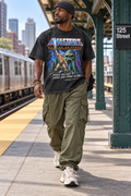 Unpopular Society Power Belongs to Those Who Stand Alone acid-wash tee on model