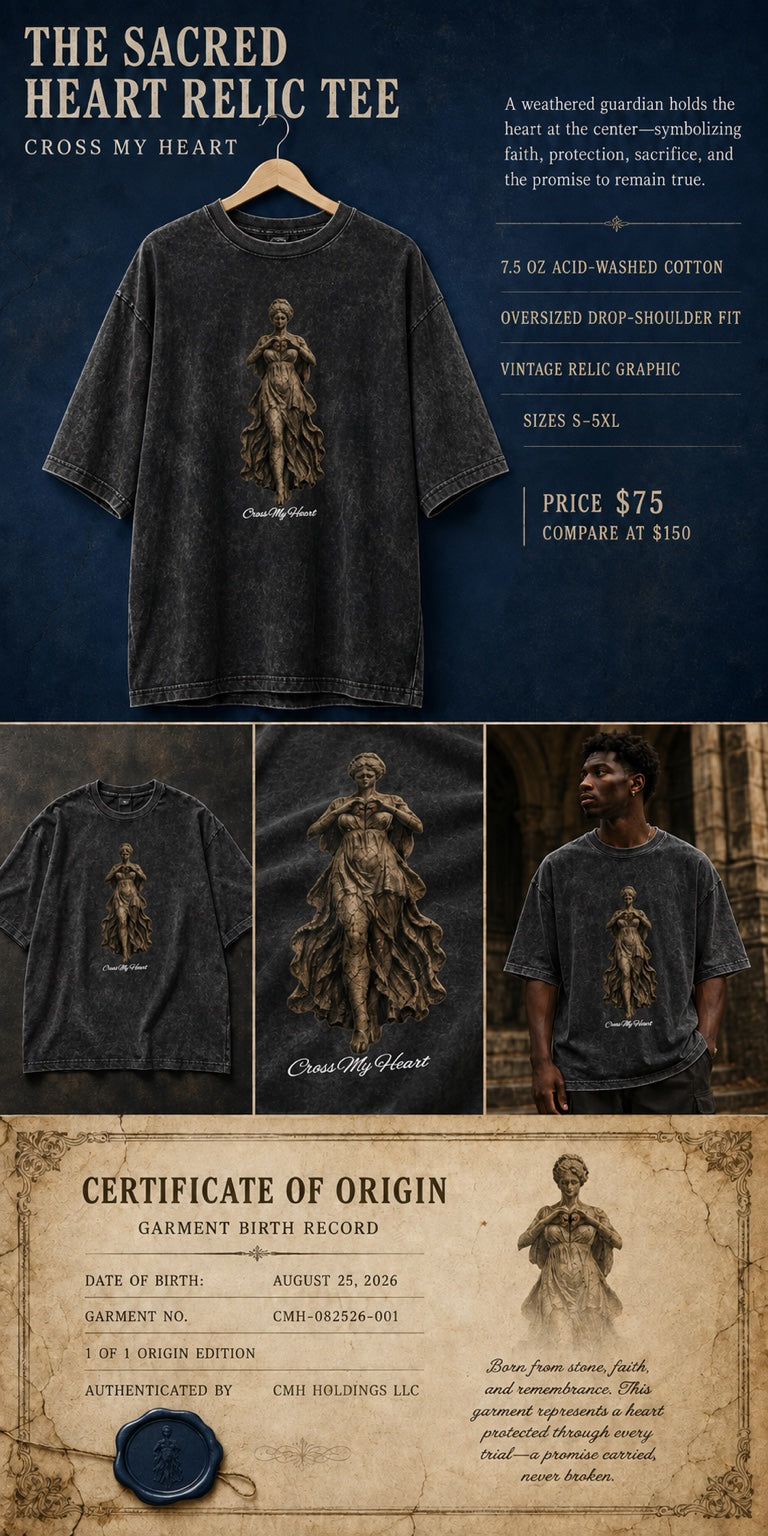 Cross My Heart Sacred Heart Relic Tee acid wash