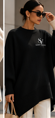 Saint Valeur Maris Drape Sweater black model mockup, small left chest logo