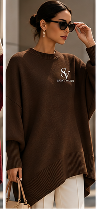 Saint Valeur Maris Drape Sweater brown model mockup, small left chest logo