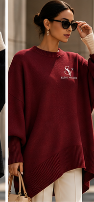 Saint Valeur Maris Drape Sweater burgundy model mockup, small left chest logo
