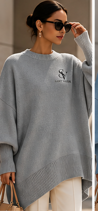 Saint Valeur Maris Drape Sweater gray model mockup, small left chest logo