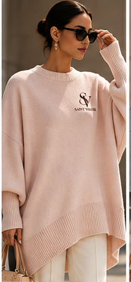 Saint Valeur Maris Drape Sweater pink model mockup, small left chest logo