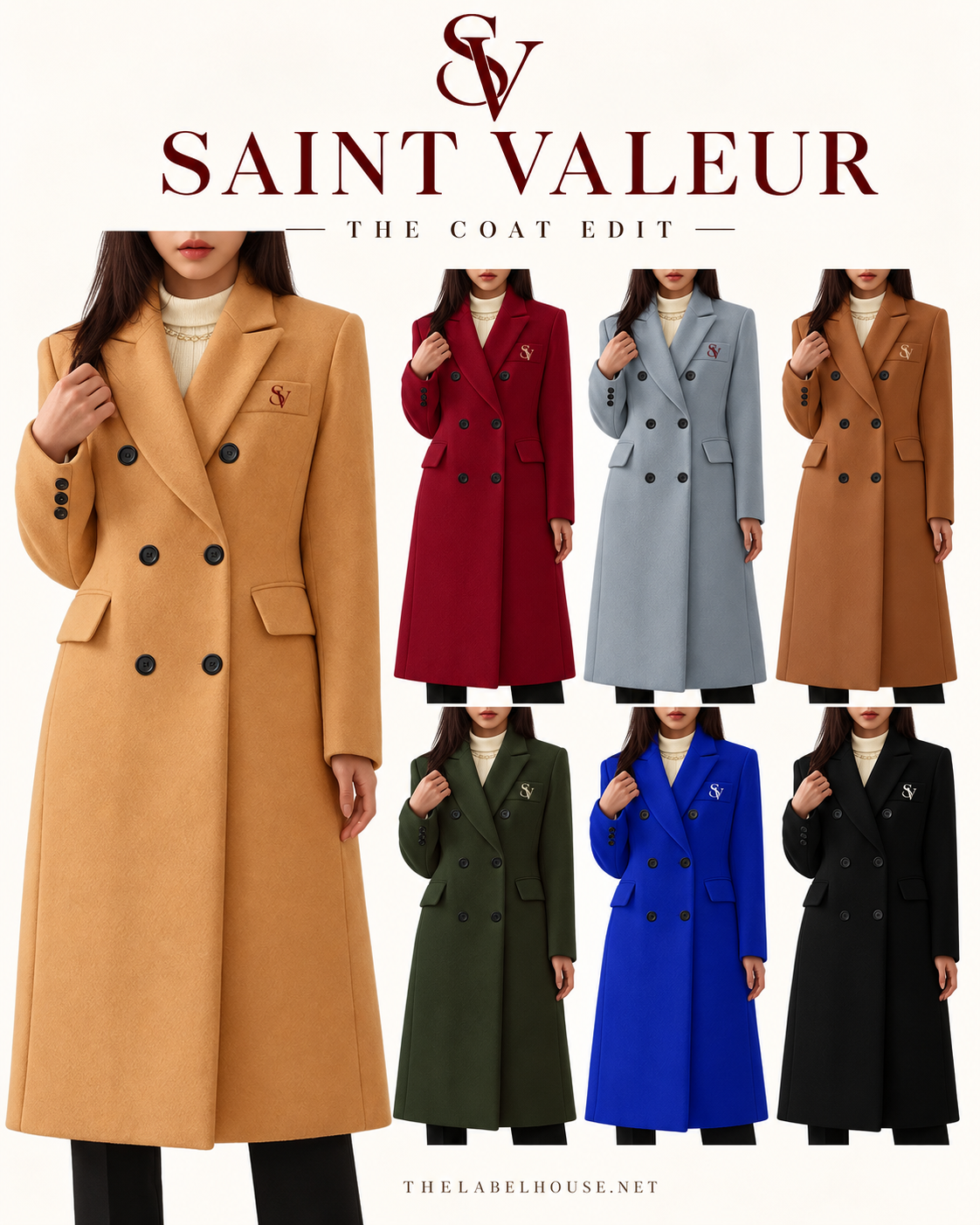 Saint Valeur monogram double-breasted coat collection in seven colors
