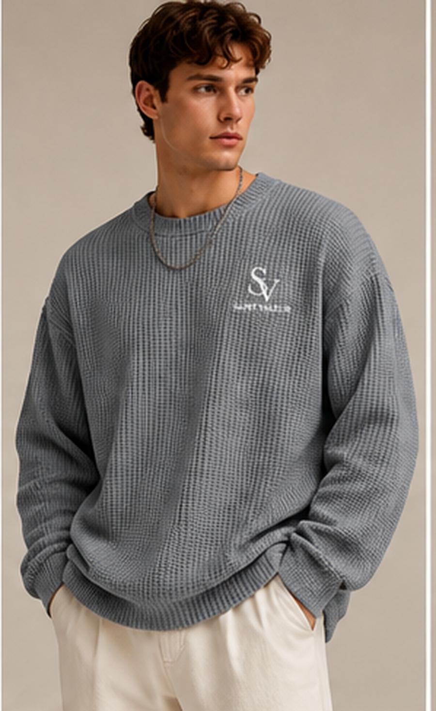 Saint Valeur Veylan Pullover gray model concept with left chest logo
