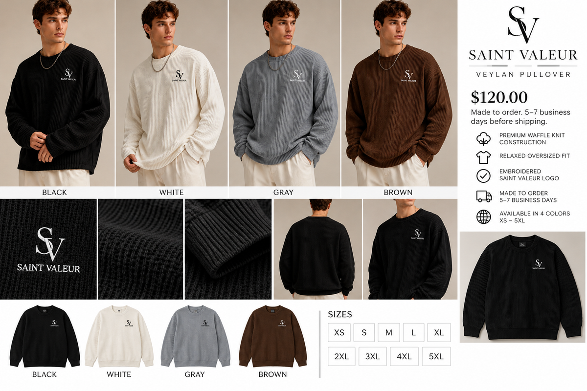 Saint Valeur Veylan Pullover lookbook, Black White Gray Brown