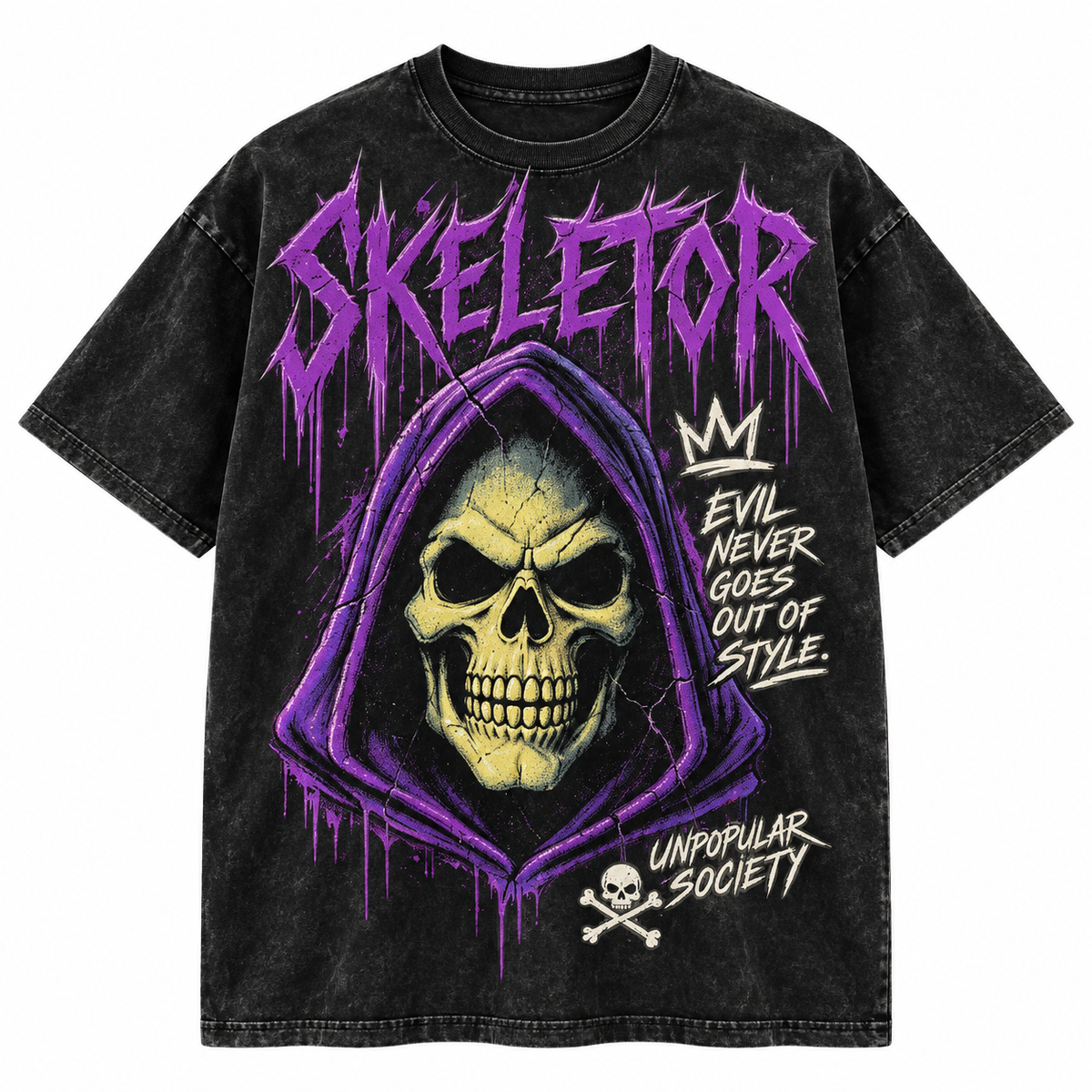 Unpopular Society Evil Never Goes Out of Style acid-wash tee product view