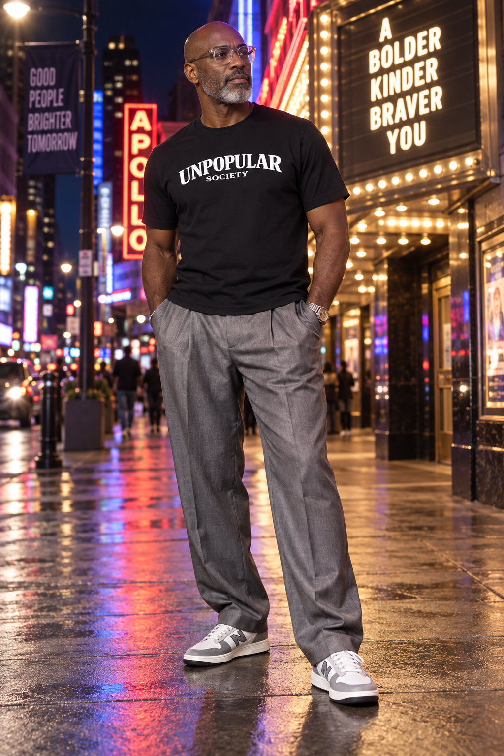 Unpopular Society classic tee Black Beauty color on model
