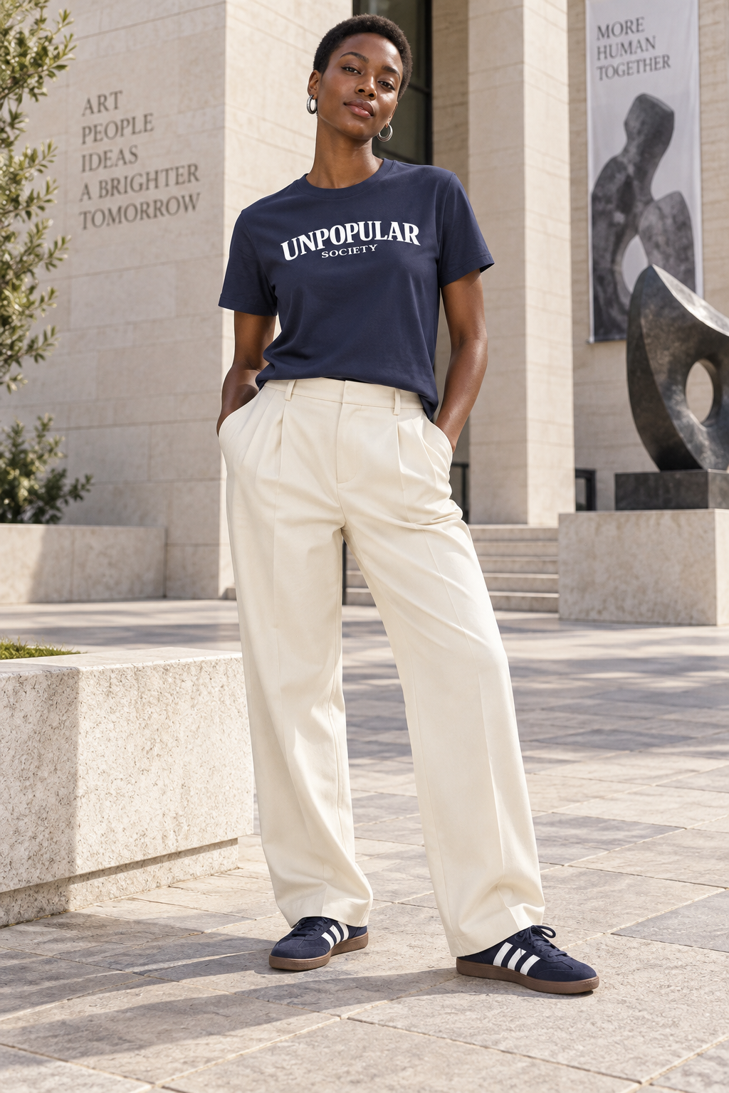 Unpopular Society classic tee Blue Pansy color on model