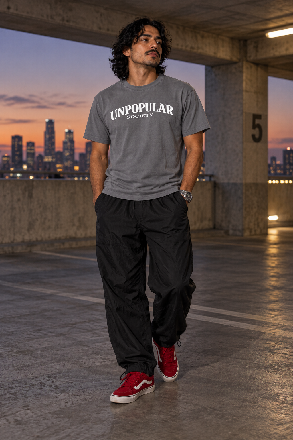 Unpopular Society classic tee Formal Gray color on model