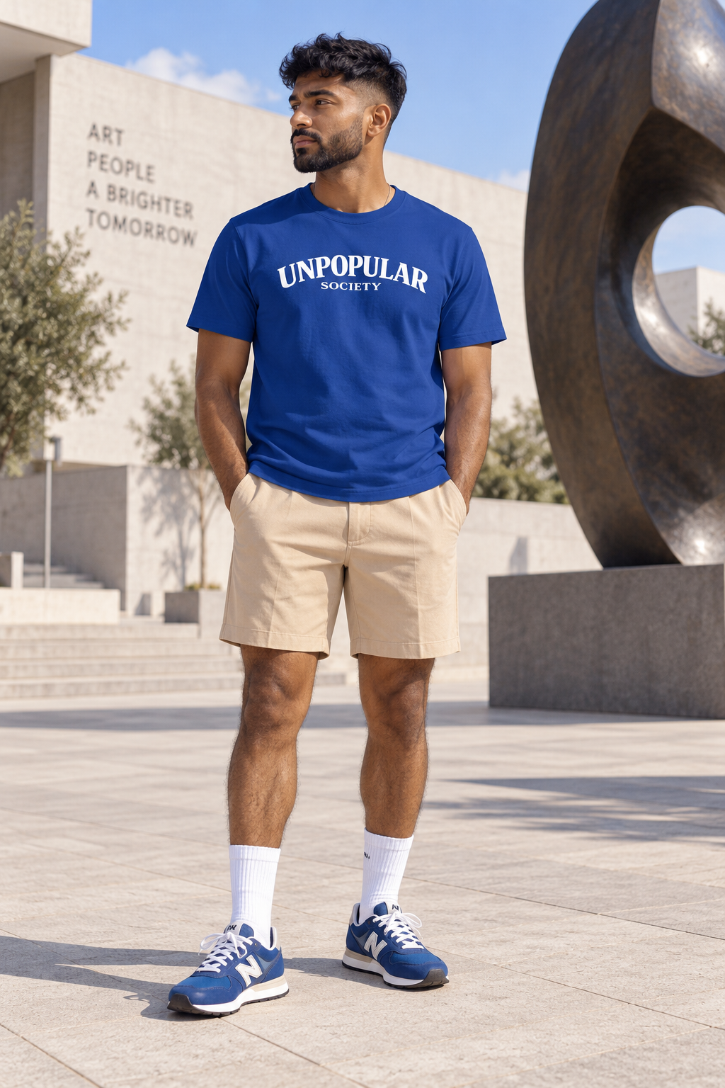 Unpopular Society classic tee Lapis Blue color on model