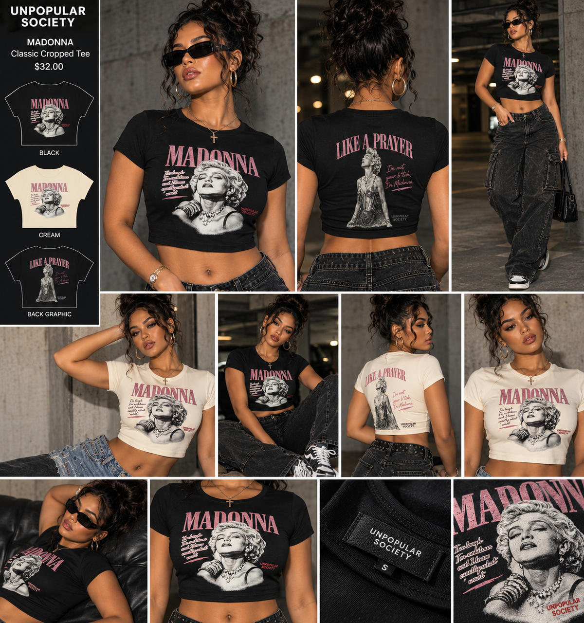 Unpopular Society Madonna cropped tee model lookbook