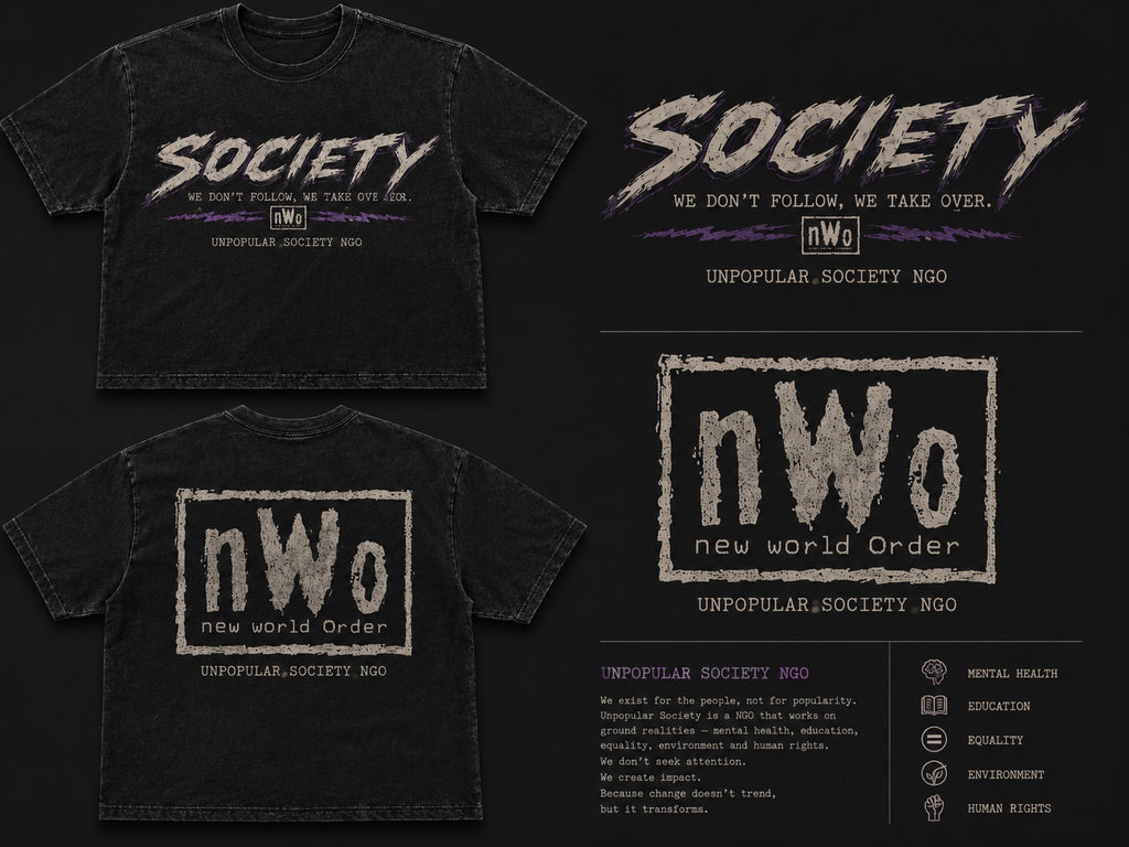 Unpopular Society NGO NWO vintage washed tee original front and back design