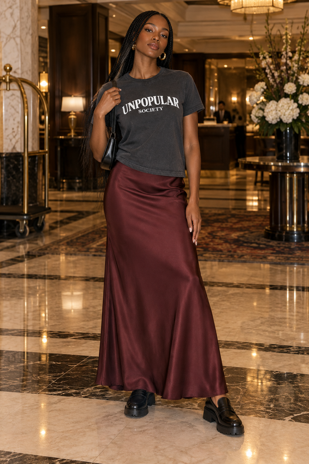 Unpopular Society classic tee Pirate Black color on model
