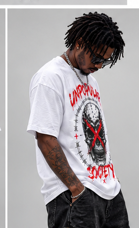 Unpopular Society Skull X Tee side model photo