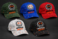 Unpopular Society splatter hats in green, blue, red, white and black